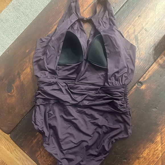 Badgley Mischka Purple One Piece Swimsuit with Plunging Neckline~ FABULOUS!!! - Picture 3 of 5